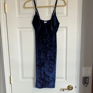 Lascana Elegant Velvet Mini Dress in Deep Blue